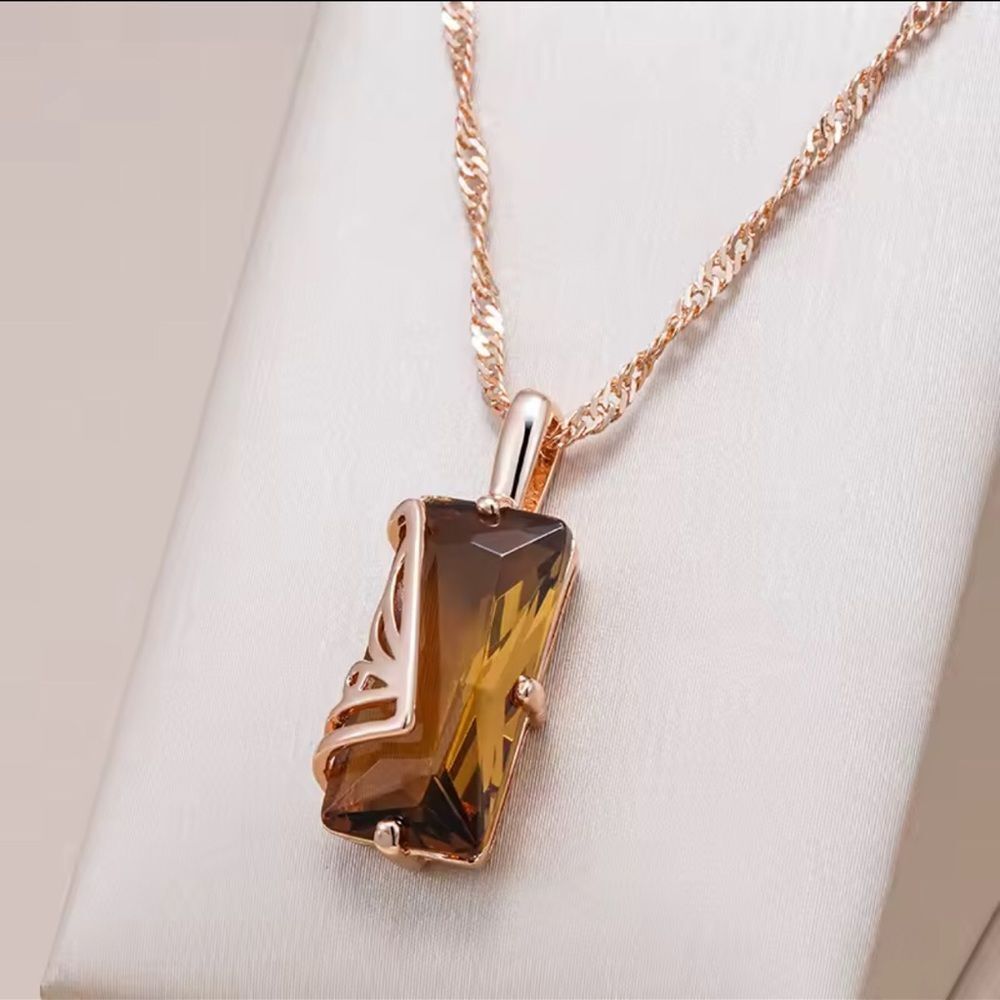 Rose Gold Pendant Necklace and Brown zircon gemstone